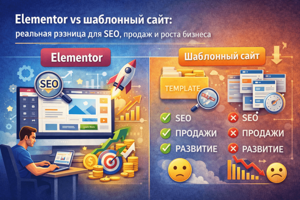 Elementor vs шаблонный сайт: реальная разница для SEO, продаж и роста бизнеса